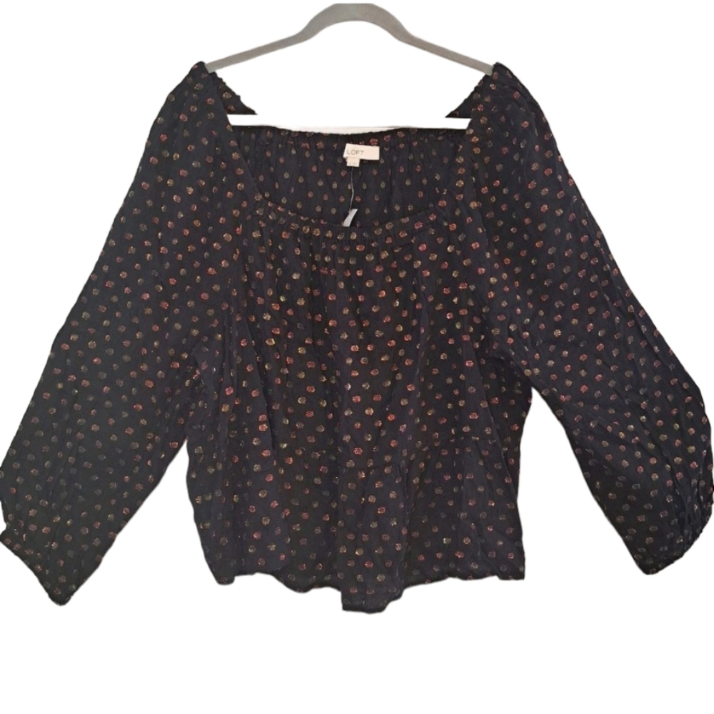NEW Loft Black Sparkly Polka Dot Blouse Size XL